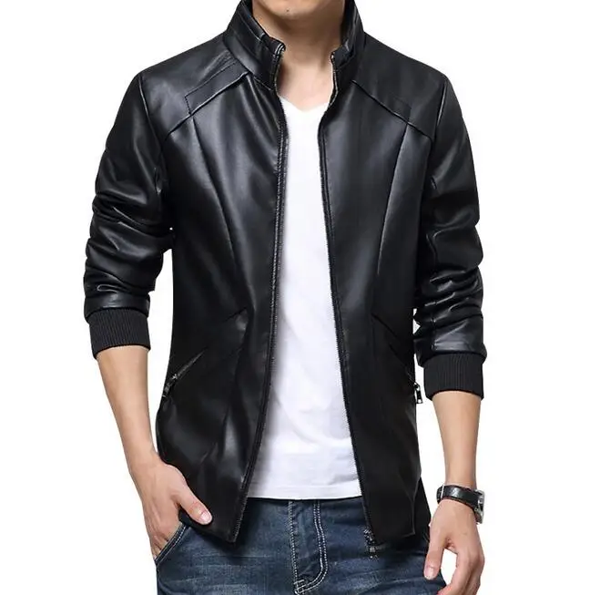 VXO куртка из искусственной кожи, мужские кожаные куртки, Мужская зимняя приталенная куртка из искусственной кожи с мехом, Мужская модная мотоциклетная куртка - Цвет: Черный