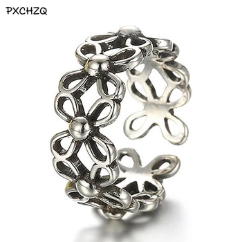 

PXCHZQ 925 sterling silver woman Jewelry Colour retro index finger Rings opening leaves Butterflies female pop