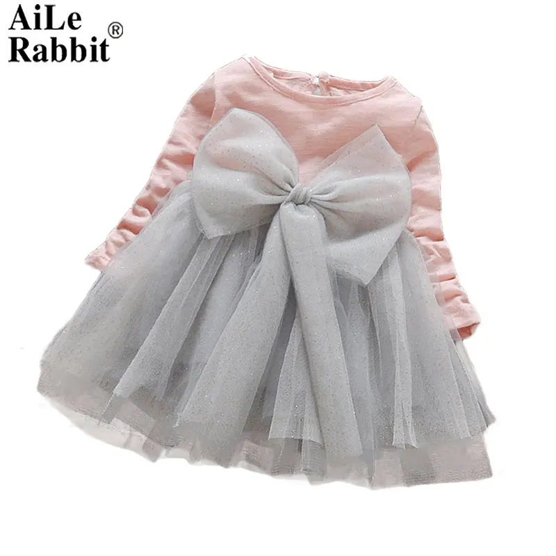 

AiLe Rabbit Girls Clothes Fall Dress Children's Clothing Princess Big Bow Long Sleeve Tutu Outfit Baby Dresses