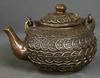 

Chinese ancient dynasty palace Bronze Brass copper cash Wine Tea Pot Flagon
