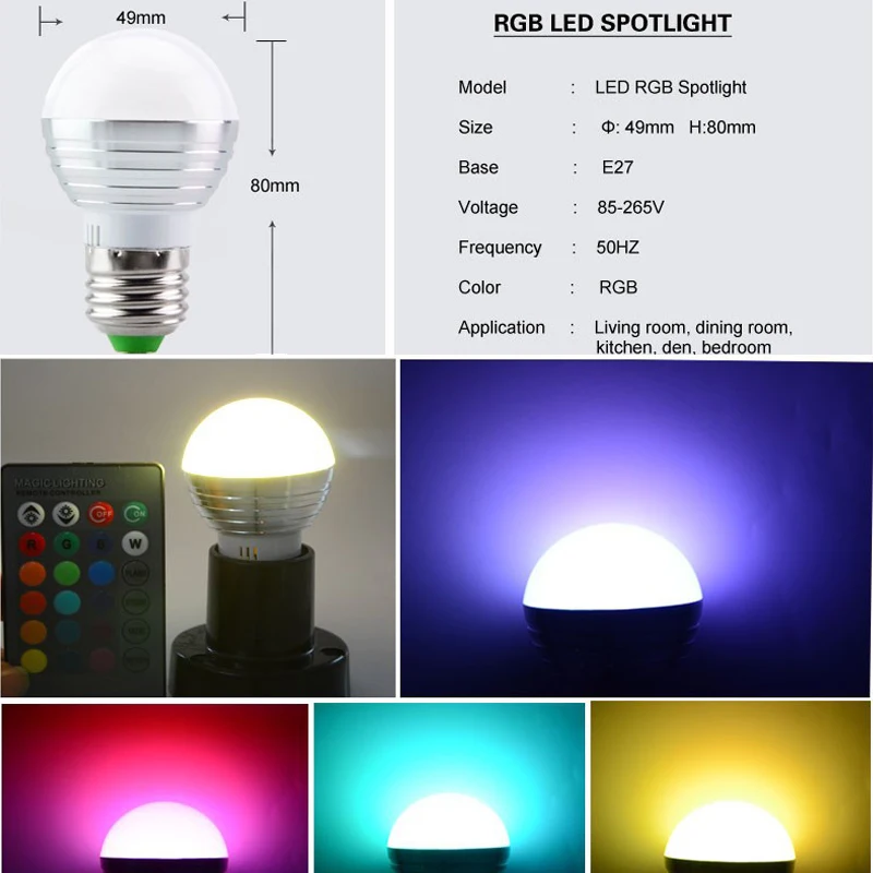 Светодиодный RGB лампа E27 E14 GU10 85-265V MR16 12V светодиодный сменный RGB светильник 3 Вт 5 Вт 7 Вт волшебный праздничный светильник ing+ пульт дистанционного управления