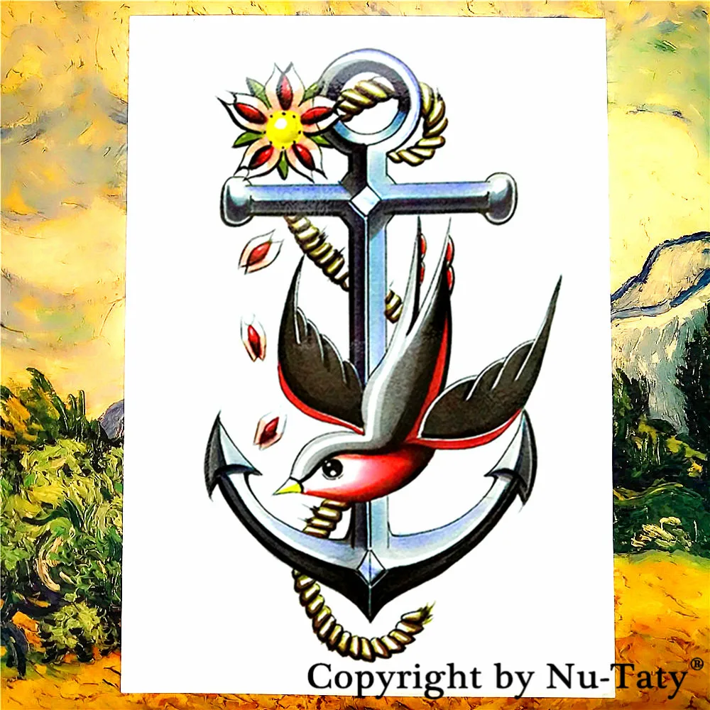

SHNAPIGN Swallow Anchor Temporary Tattoo Body Art Flash Tattoo Stickers 21*15cm Waterproof Car Styling Home Decor Wall Sticker