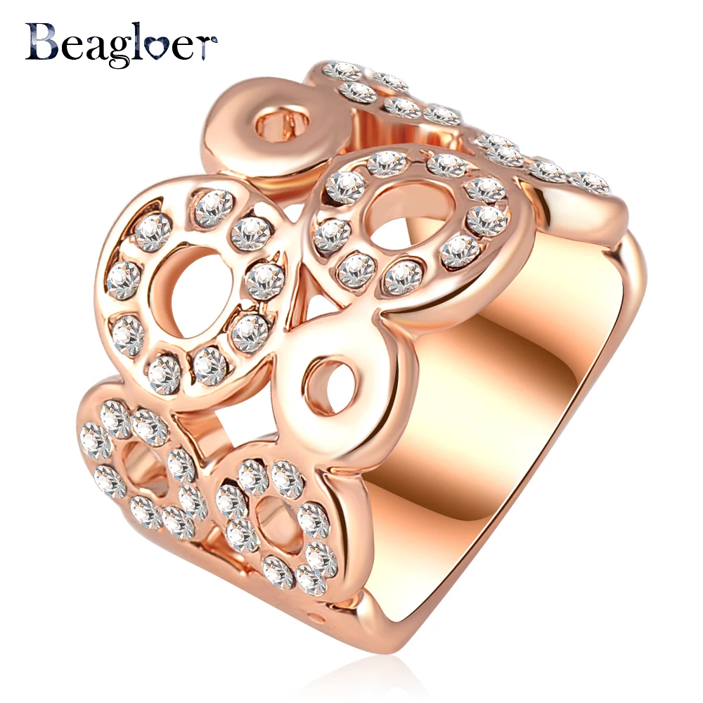 

Beagloer Factory Price Rings Rose Gold Color Austrian Crystal Element Round Ring Ri-HQ0061-b
