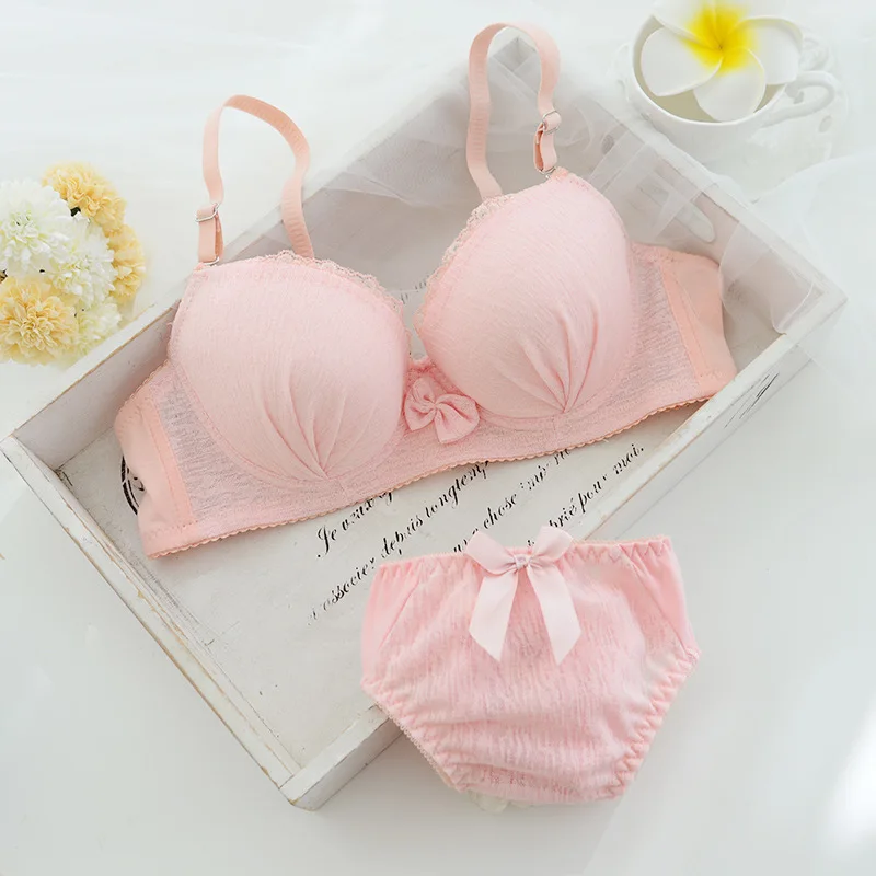 Cute type small fresh young girl bra push up underwear set lace women underwear bamboo summer