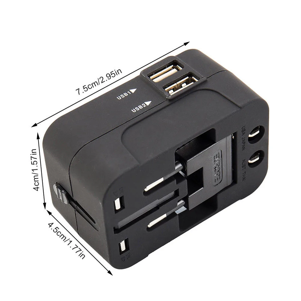 

Newly World Wide Universal Travel Adapter US/EU/UK/AU Multi Plug Charger With Dual USB 2 Ports