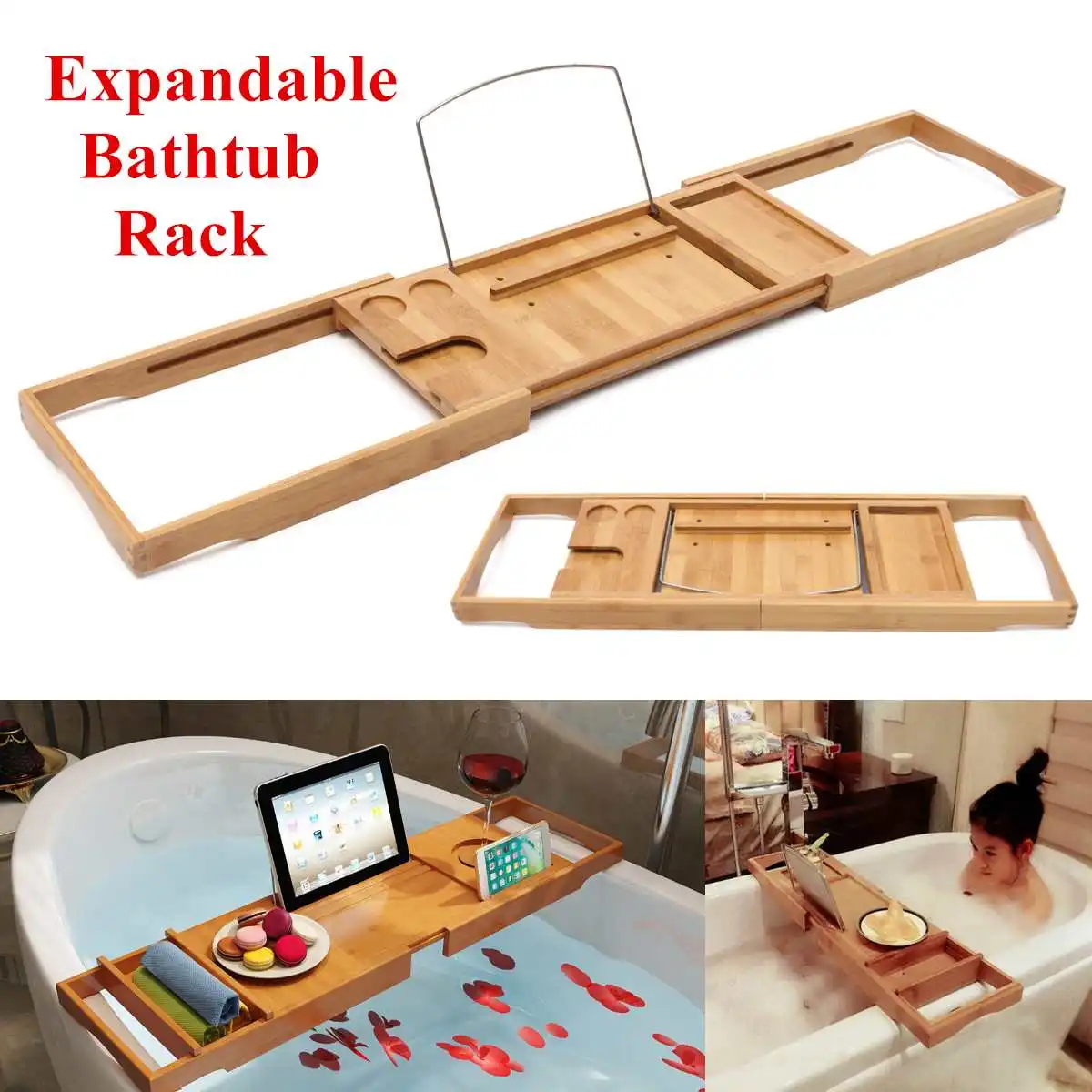 

105X22X4cm Retractable Bamboo Bathtub Tray Wooden Storage Rack Caddy Shelf Tub Tray Holder Stand Bathroom Organizer Accessories