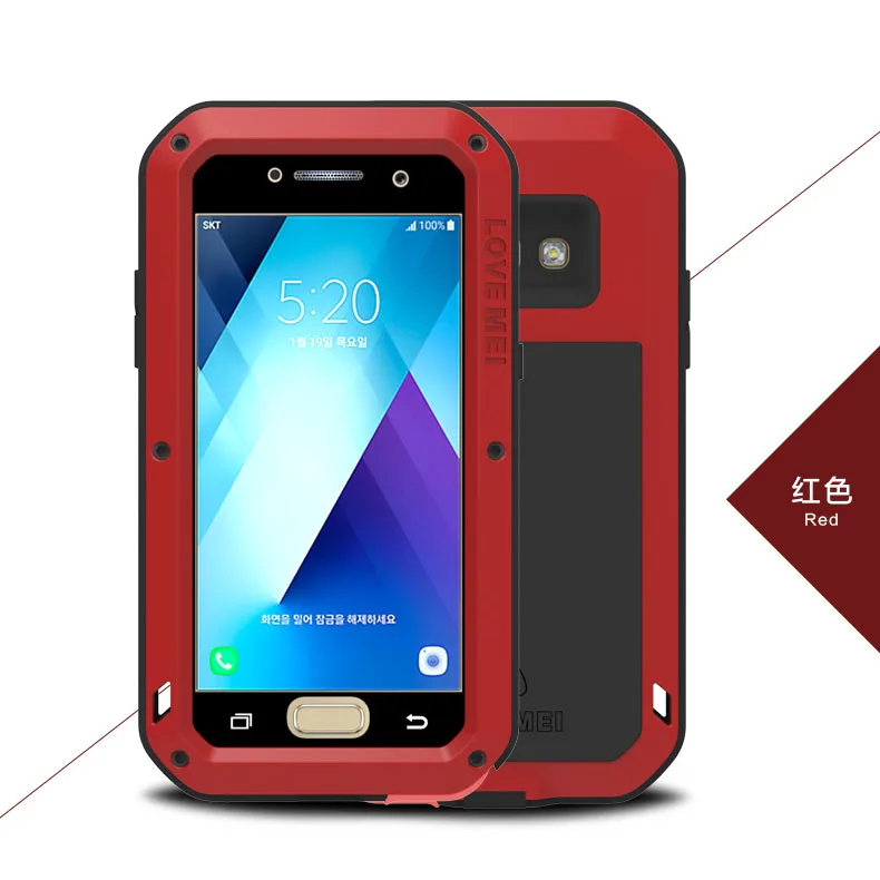 Для Galaxy A320 A520 A3 A5 LOVE MEI сверхпрочный алюминиевый металл+ стекло Gorilla glass ударопрочный водонепроницаемый чехол GA321 - Цвет: Красный