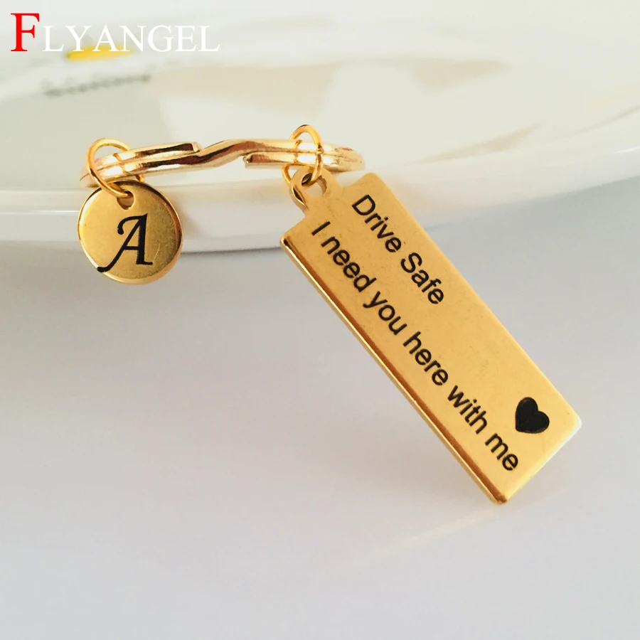 

Custom A-Z 26 Initial Letters Keyring Engraved Drive Safe I Need You Here With Me Heart Keychain Couples Gift Jewelry Key Chain