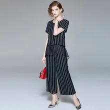 Striped letter print short sleeve t-shirts and wide leg ankle length pants 2 piece pants suits 2018 new women summer suits Striped letter print short sleeve t-shirts and wide leg ankle length pants 2 piece pants suits 2018 new women summer suits