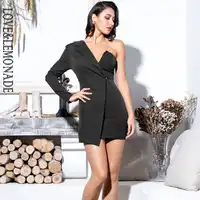 Liebe & Limonade Sexy Schwarz Unregelmäßigen Kragen Micro-Elastische Stoff Lange Ärmeln Party Kleid LM81787 Herbst/Winter