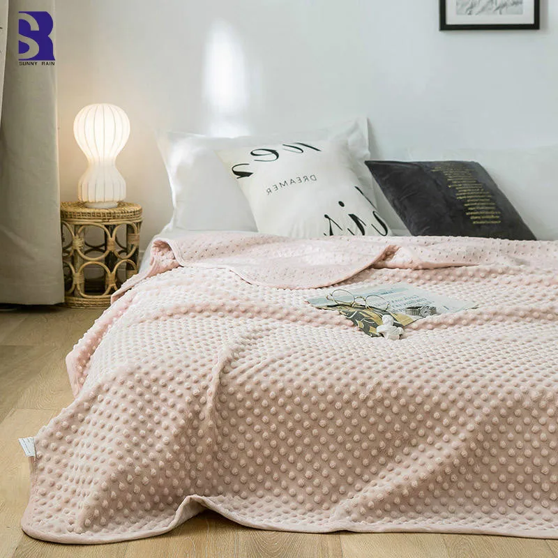 

SunnyRain 1-Piece Thick Embossing Fleece Blanket for Bed Pink Throw Blankets