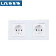 Стандарт ЕС 172/146 мм двойная розетка питания, немецкая розетка настенного типа, белые панели из закаленного стекла, 13А настенная розетка