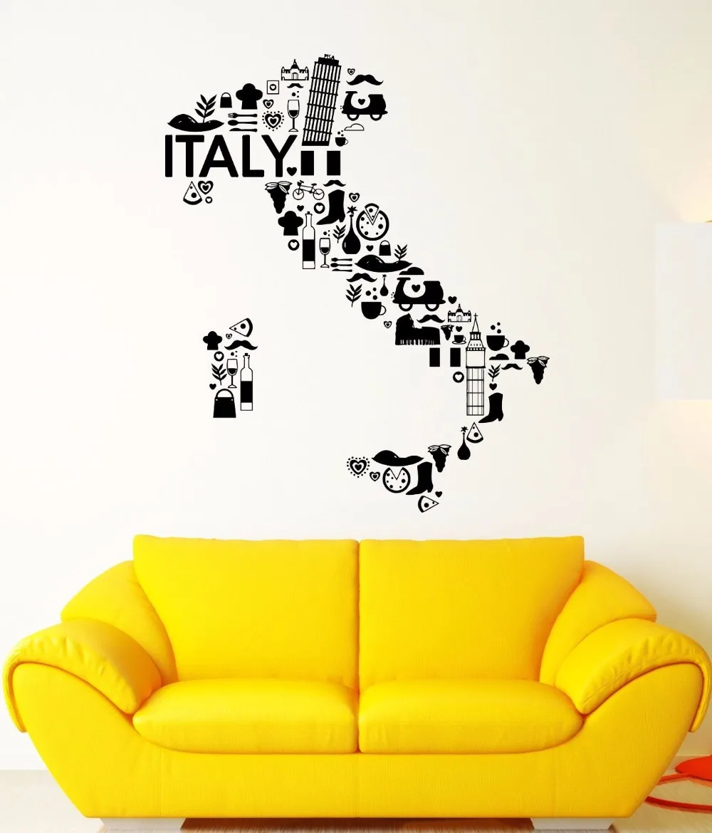 Italy Vinyl Wall Decal Italy Pizza Wine Pasta France Bicycle Grape