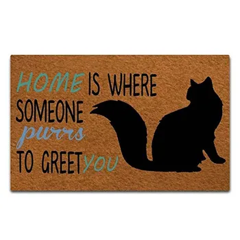 

Funny Doormat Home is Where Someone Purrs To Greet You Door Mat Floor Mat Inside/Outside Rubber Mat Rug Home Decor