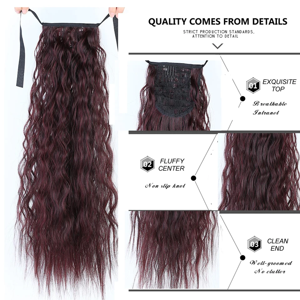 MEIFAN Long Corn Curly Ponytail Synthetic Hair Pieces Ribbon Drawstring Clip on Ponytail Hair Extensions False Hair Pieces