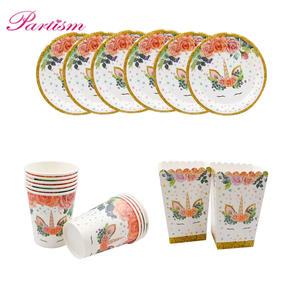 1 Set Happy Birthday Unicorn Disposable Tableware Paper Cup/Plate Banner Table Decoration Party Supplies | Дом и сад