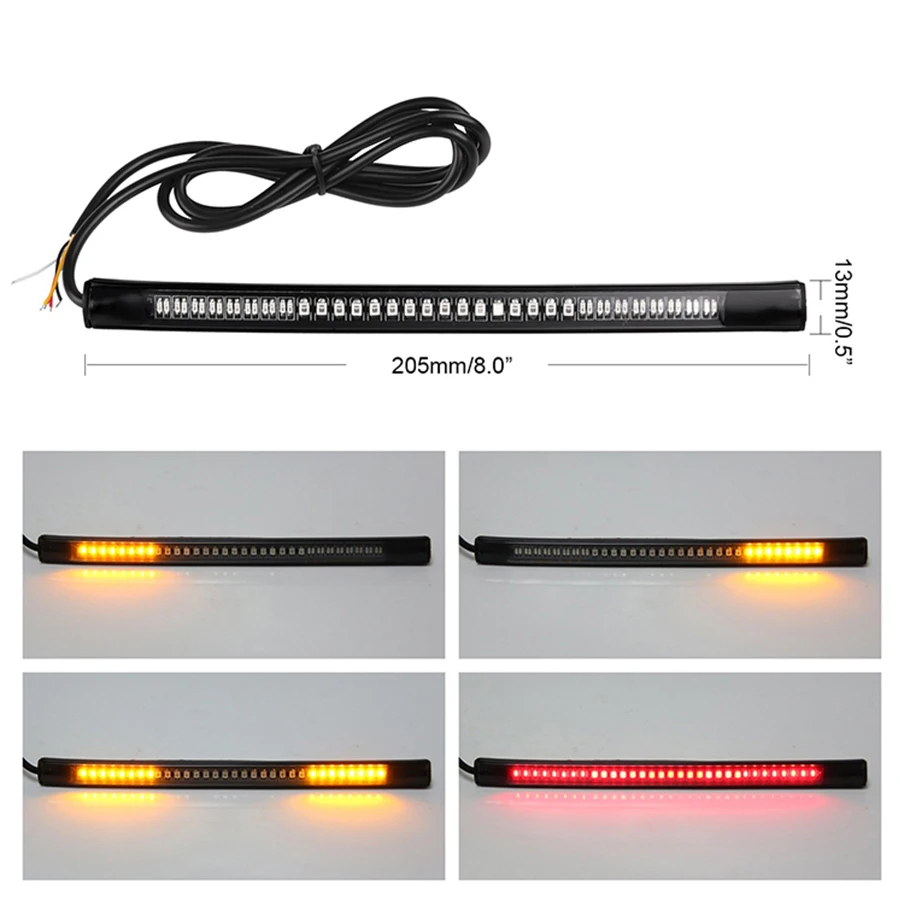 

2pcs Universal Motorcycle Tail Brake Stop Turn Signal Integrated LED Light Strip 48LED Flexible Signal Light License Plate Lamp