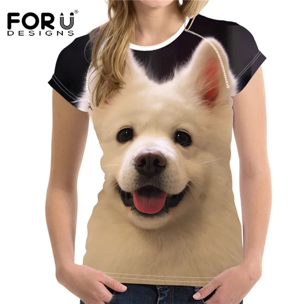 FORUDESIGNS/женские футболки с коротким рукавом и 3D принтом «самоед», женская футболка с дизайном милой собаки, летние топы, футболки, женские футболки - Цвет: H4026BV
