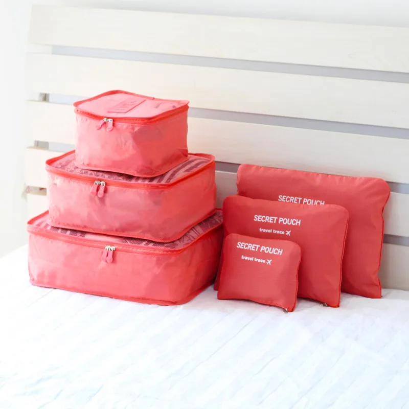 Wholesale (6pieces/set)pink organizers nylon storage bags for clothes