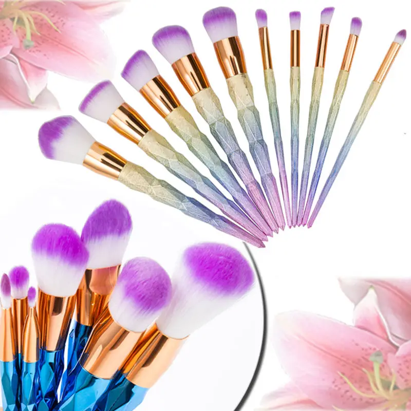 Unicorn Diamond Rainbow Makeup Brushes Tools Kit Power Foundation Blush