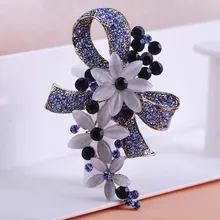 Pretty Elegant Antique Silver Plated Flowers Brooches with Opals Full Crystals Broches Scarf Pins Accessories Bouquet Wedding