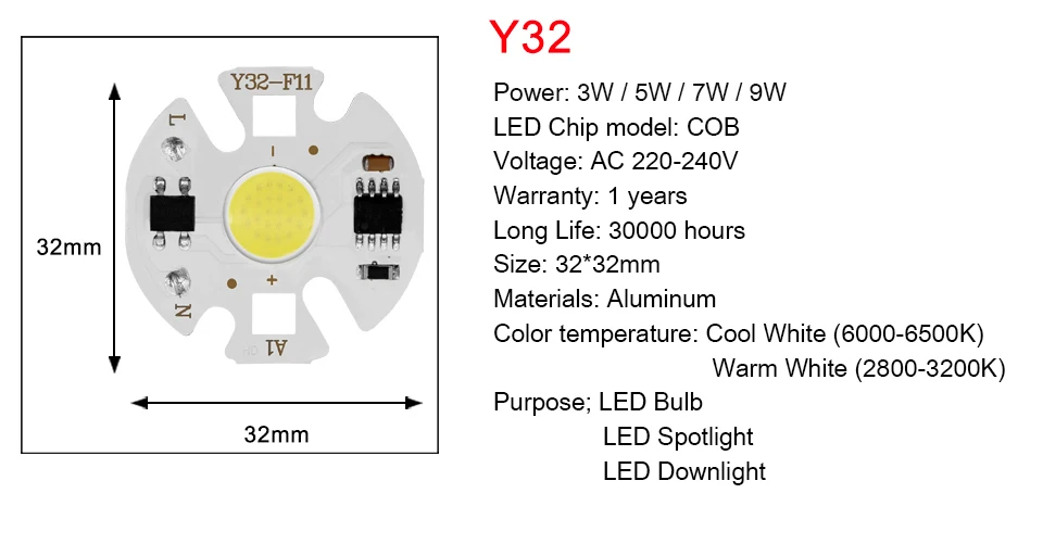 5 шт., 220 В, 3 Вт, 5 Вт, 7 Вт, 9 Вт, лампада, светодиодный чип COB Smart IC для DIY, светодиодный светильник, лампа, светильник, точечный светильник, не нужен, светильник, трансформатор