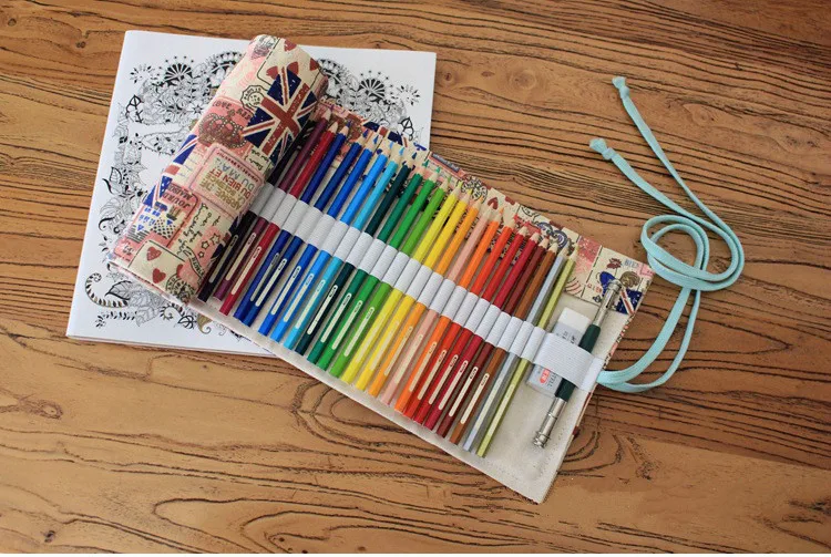 

Hot selling canvas large capacity handmade bag pencil case curtain 36/48/72 colored pencils bag big box children painting
