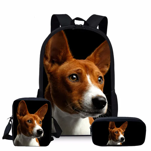 

High Quality Cute Basenji Dog Knapsack Students Teens Backpack Fashion Surprise Gift School Rucksack Daily Travel Bags 3pcs/set