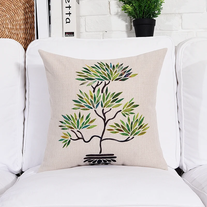 Square Tropical Plant Cotton Linen Cushion Cover Sofa Decorative Throw Pillow Car Chair Home Decor Pillow Case almofadas (1)