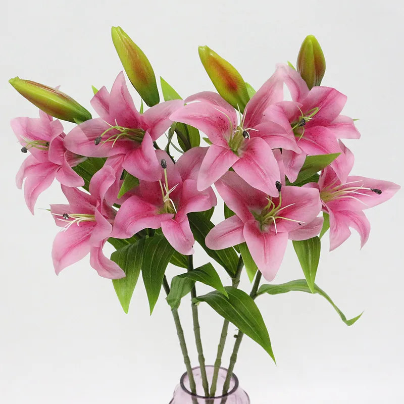 

Flone 3 Heads Real Touch Lily Flowers Latex Artificial Lily Flowers Bouquets Branch Fake Flower New House Home Wedding Decor