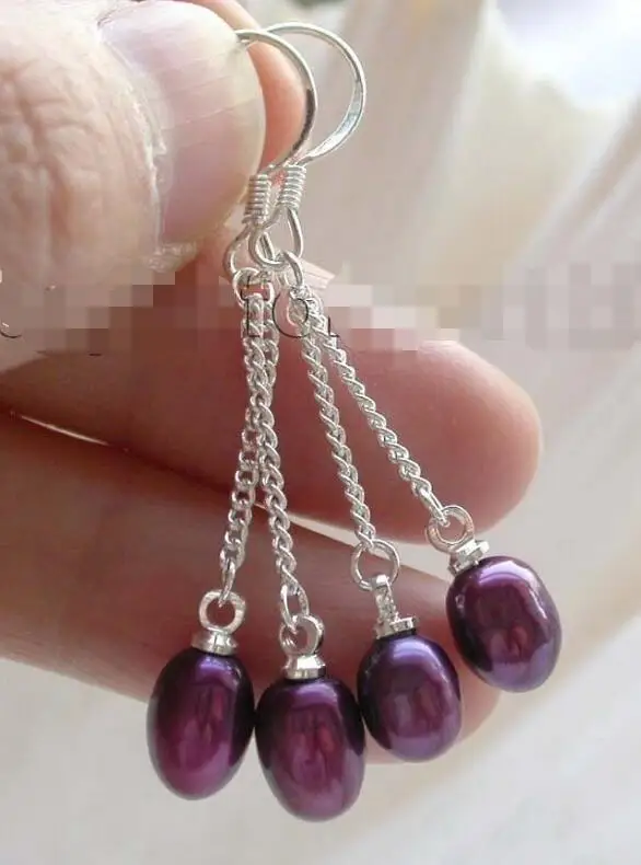 

>A11 Genuine Natural 7x9mm lavender drip pearl Earrings Dangle 925ss