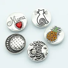 Мода красота элегантные Стразы кошка мама солнце ананас 18 мм Кнопки fit застежка браслета ювелирные изделия KZ3116