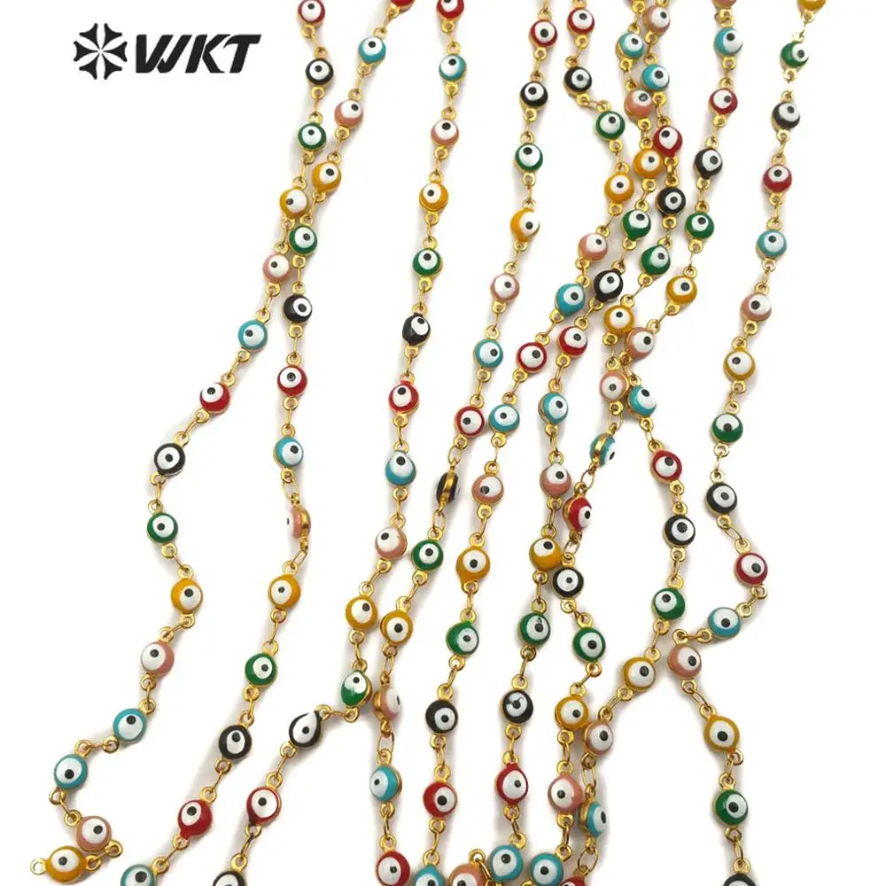 

WT-RBC102 Stainless Steel Evil Eye Chain In IPG Plated Colorful Evil Eye Rosary Beads Chain Wholesale Chain Supplier