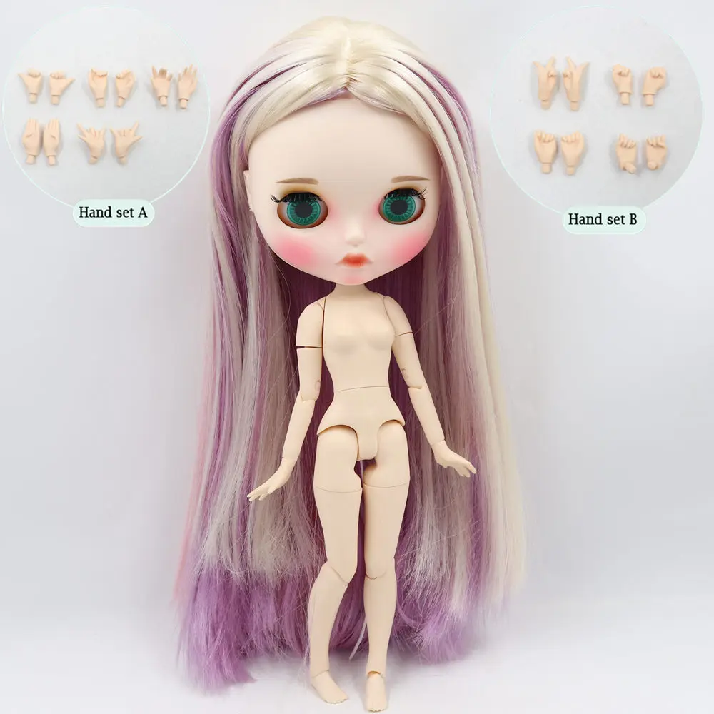 ICY Nude Blyth кукла для No. BL6025/2137/6122 блонд смешанный фиолетовый и розовый волосы резные губы матовые лица шарнир тела 1/6bjd - Цвет: like the picture