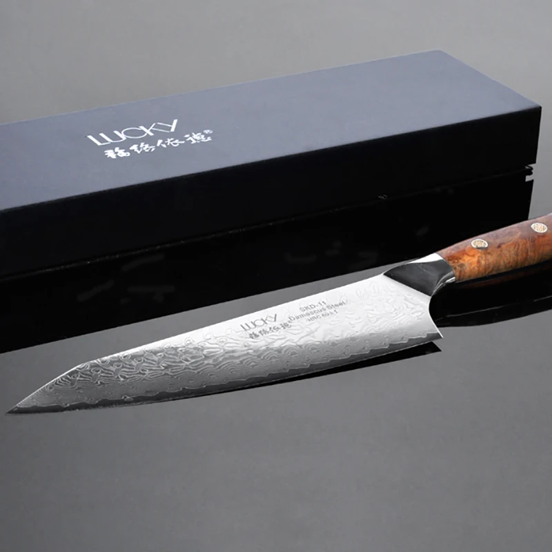 21,24cm Damas chef knife Japan SKD-11(SLD) cooking knives Handmade Forged kitchen knife with red mallee natrual wood handle 25