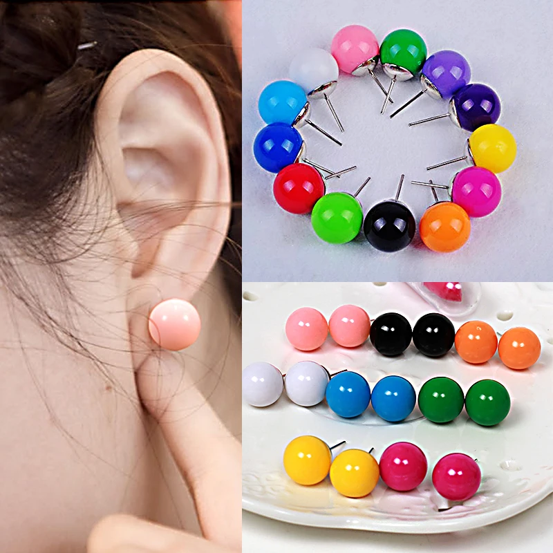 

Korean Style Simple 1Pair Cute Candy Color Plastic Ball Round Stud Earrings For Women Fashion Jewelry Girl Gifts