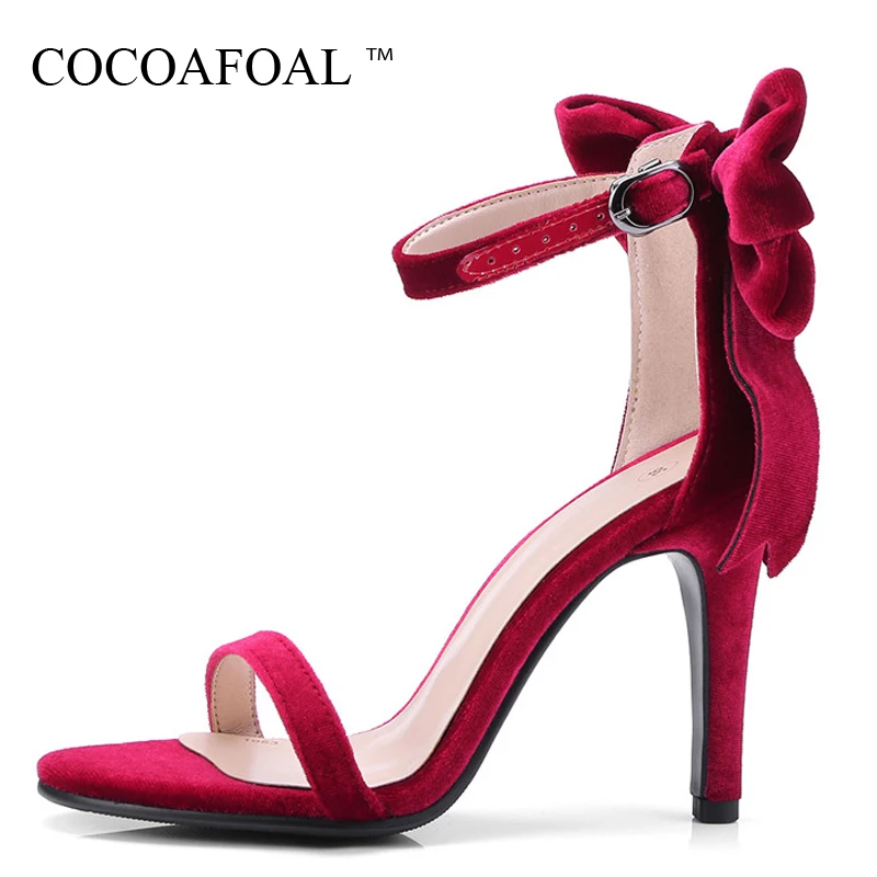 

COCOAFOAL Women Corduroy Sandals Big Size 43 Fetish Sexy Peep Toe High Heels Sandalias Summer Red Wedding Spartiate Femme Shoes