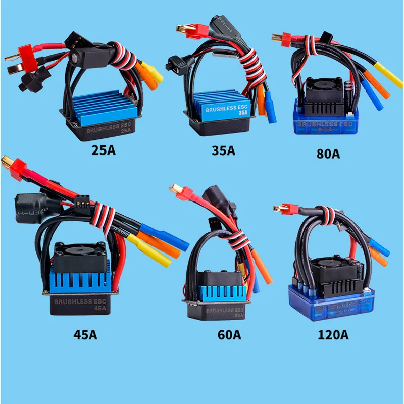 Водонепроницаемый бесщеточный контроллер скорости 25A 35A 45A 60A 80A 120A ESC для 1/8 1/10 1/12