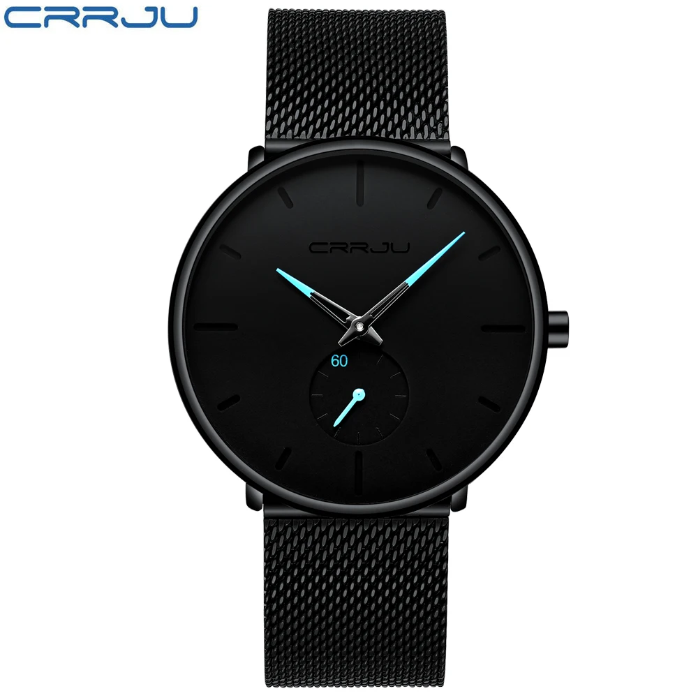 Crrju Fashion Top Brand Mens Watches Luxury Quartz Watch Men Casual Slim Mesh Steel Waterproof Sport Watch Relogio Masculino