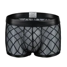 Мужское прозрачное сексуальное нижнее белье боксеры сетчатые марлевые мужские шорты-боксеры Брендовое нижнее белье, мужские трусы забавные трусы plur размер XXL