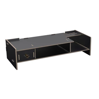 

HIPSTEEN Wooden Laptop Cellphone TV Stand Riser Storage Organizer with Single Drawer for Office Desktop - Bright Black