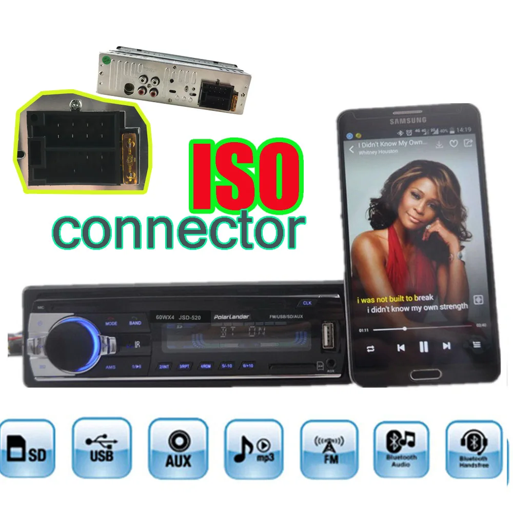 MP3/WMA/WAV плеер MP3 плеер 1 DIN 12 в FM/SD/USB/AUX несколько эквалайзеров JSD 520 дистанционный контракт автомобиля стерео радио Bluetooth