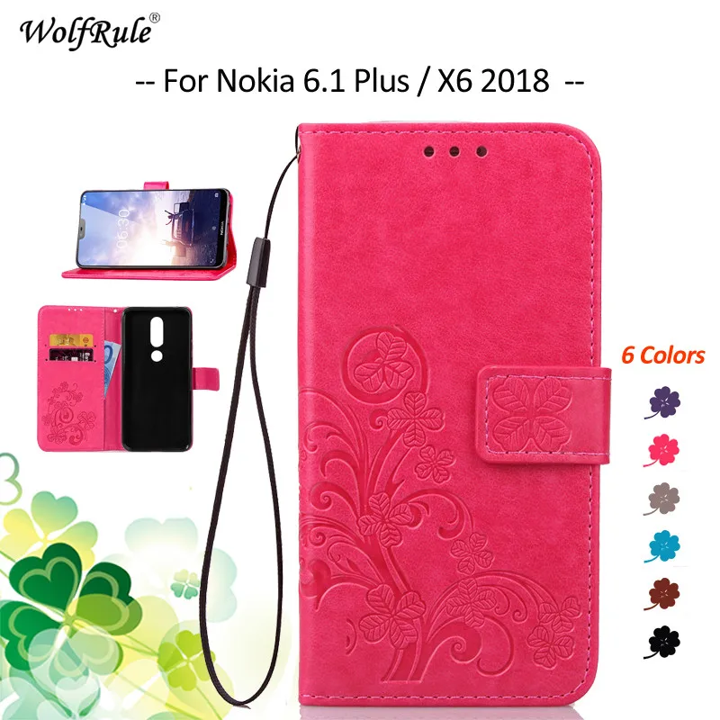 For Cover Nokia 6.1 Plus Case Flip PU Card Holder Wallet Bumper For