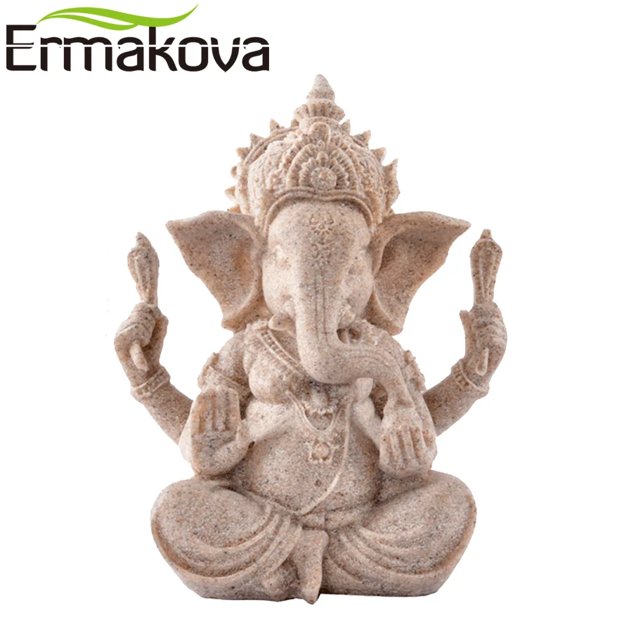 ERMAKOVA 13cm (3.5 ") Patung Ganesha Tall India Patung Fengshui Batu Patung Batu Permata Asli Hiasan Meja Hadiah