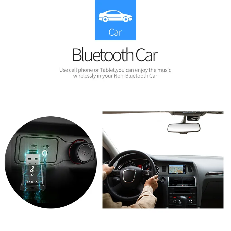 CRDC Bluetooth 5,0 аудио приемник передатчик 3,5 мм AUX стерео музыка Автомобильная Беспроводная колонка приемник для наушников USB адаптер