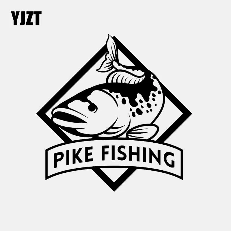 YJZT 14.6CM*14.8CM Pike Fishing Vinyl Car Sticker Cute Fish Truck Window Decal Decor Black/Silver C24-1057 | Автомобили и