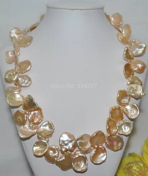 

Natural Rainbow pink 17*18mm Petal Reborn Keshi Cultured Pearl Necklace