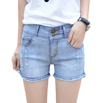

Large size Women Summer Shorts 2019 Fashion New Hole elastic force Female Denim Shorts Thin Loose Ladies Short Pants JIA270