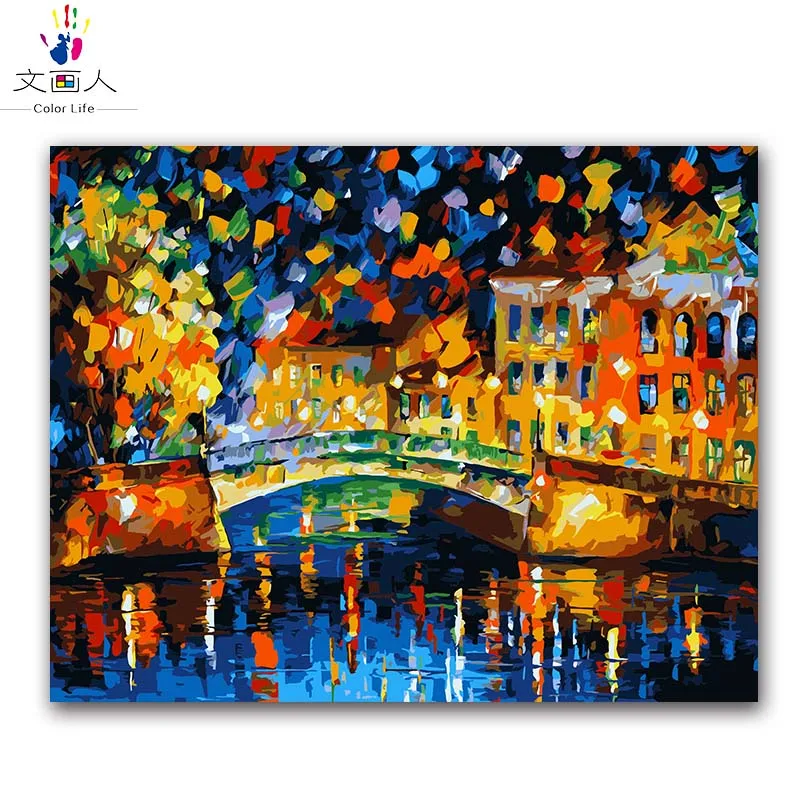 

Diy digital paintings by numbers colorful Russia streets view Romantic night pictures paints by numbers with kitsfor hoom decor