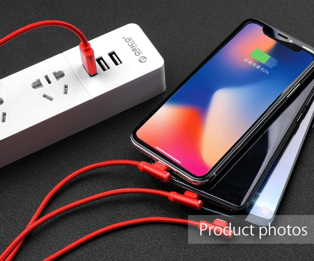 ORICO 90 градусов USB кабель 3 в 1 освещение тип-c Micro данных USB кабели для Xiaomi iPhone X 8 7 6 быстрая зарядка зарядное устройство провод шнур